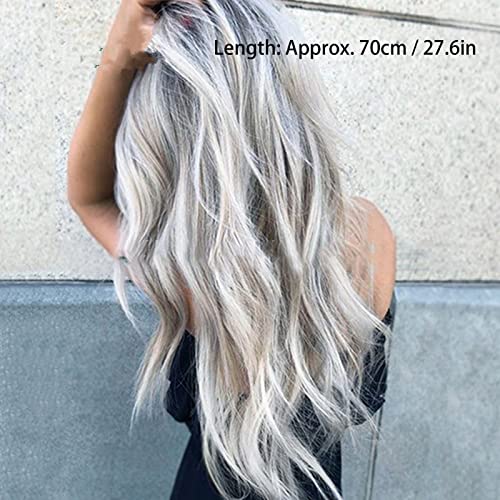 Perucas Sintéticas Onduladas de 70 Cm de Cabelo Comprido Perucas Onduladas Femininas Preto Cinza Gra