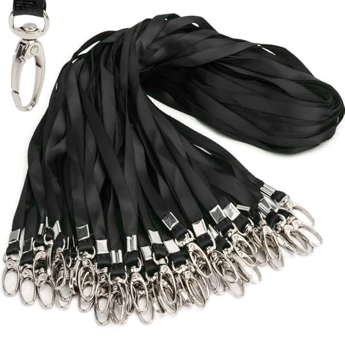 Antspirit Schlüsselbänder für Ausweise/Namensschilder Nylon flaches Umhängeband drehbarer Clip langlebig gewebt Herren Damen Büro 50 Stück 50 Schwarz