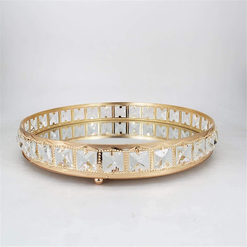 Round Crystal Tray High-end Light Wrought Iron Fruit Tray Desktop Finishing Makeup Storage Box