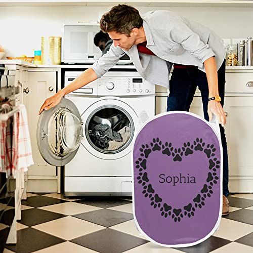 Laundry Mesh Popup Hamper Foldable Lightweight Basket For Washing Clothing Storage For Kids Room Students College Dorm Home Travel & Camping Paw Dog Heart Purple Pop-Up Clothes Hamper #TOP3