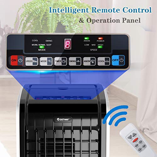 Costway Evaporative Cooler, Include Remote Control, 2 Ice Packs, Portable Bladeless Fan With 3 Modes, 3 Speeds, 8H Timer, Led Display, Air Cooler For Indoor Use, Bedroom (Black) #TOP5