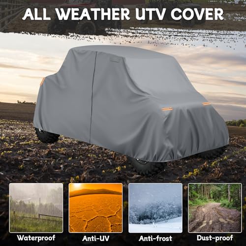 Image of Waterproof UTV Cover Compatible with Polaris RZR 4 Seaters, 6 Layers All Weather Cover with Air Vents, Door Zipper and Windproof Buckles and Bands for Rain Snow Dust Protection
