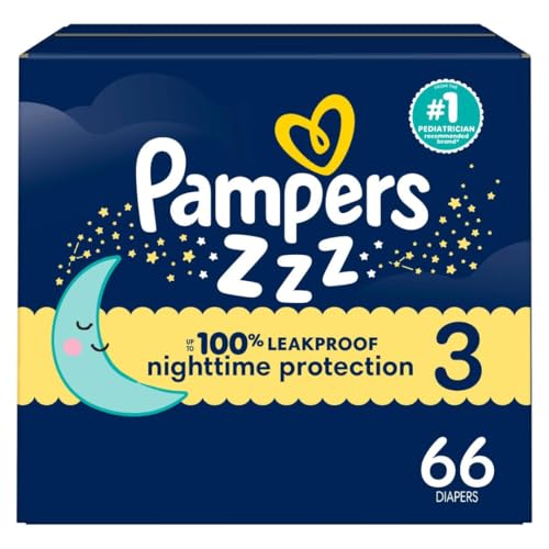 Pampers ZZZ Overnight Diapers, Size 3 (16-28 lbs), 66 Count, Nighttime...
