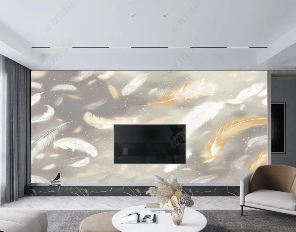 Papier peint panoramique plumes en or blanc haut de gamme intissé 3D