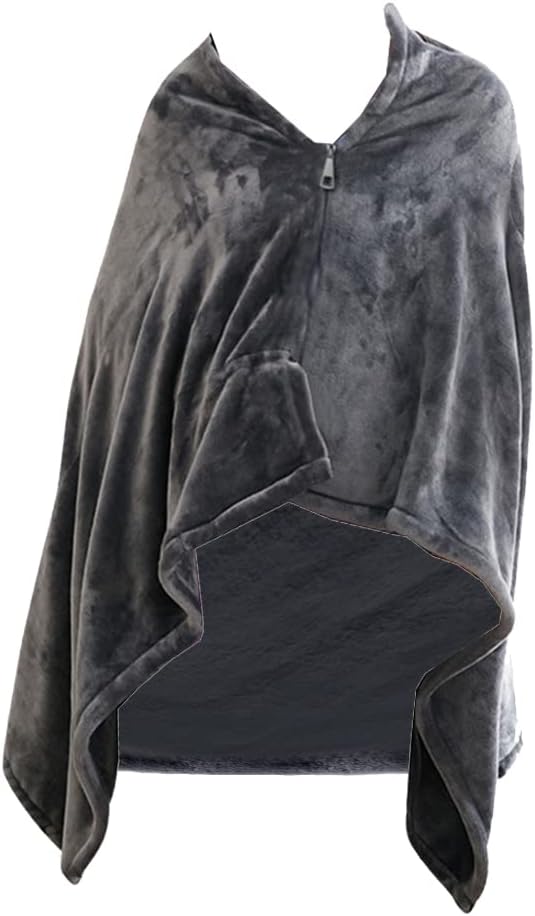 Double-Sided Coral Velvet Electric Heating Shawl Blanket Ultra Soft Heated Warm Cape with Zipper USB Charging Adjustable Temperature for Home Office 150cm x 85cm