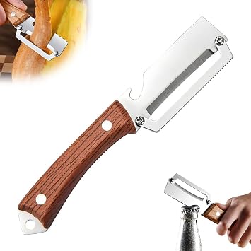 Premium Vegetable Peeler with Wooden Handle and Bottle Opener, 2 in 1 Stainless Steel Kitchen Tool for Fruit Apple Potato Pumpkin Papaya Wood