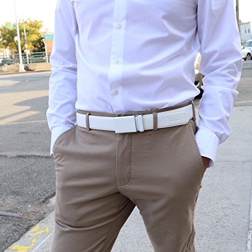 Image of Falari Men Unisex Genuine Leather Ratchet Dress and Casual Belt, Automatic Sliding Buckle, Trim to Fit