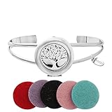 SENFAI Fashion Bijoux Openable Engrave Tree Tag Round Box Locket Bangles Essential Oil Aromatherapy Diffuser Cuff Bangle Bracelet for Women (silver color 1)