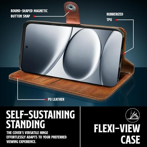 Image of WOW IMAGINE Shock Proof Flip Cover Back Case for Redmi Note 15 Pro 5G (Magnetic Button Flip Case | Wallet Pockets & Stand | Leather Finish | Alder Brown)