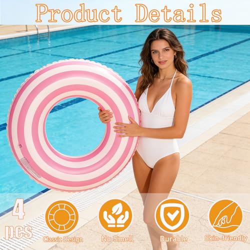 4 Pack Pool Floats for Adults Pool Swim Tubes Rings(35 inch) - 4Pcs Inflatable Big Floaties Beach Swimming Rings for Adults Raft Floaties Summer Water Fun (Pink Circle) - image 3
