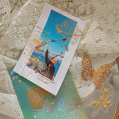 Yasmen 45 Pcs Gold Flower Holographic Sticker, Transparent Resin Stickers Craft Supplies, Scrapbook Stickers Aesthetic For Journaling Laptop Planners Diy Water Bottles Phone Case - Kids' Stickers #TOP3