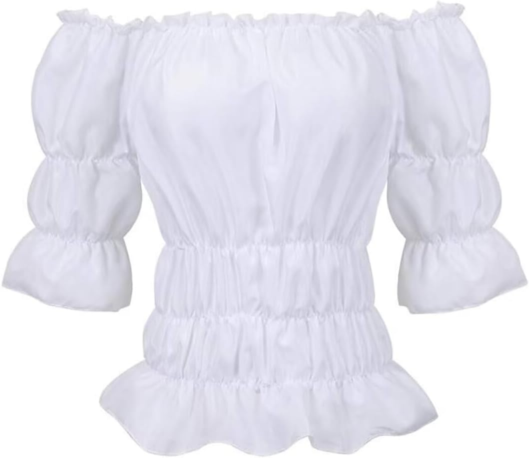 Jutrisujo Costume Renaissance Underbust Corset with Strap and Shirt Blouse Plus Size Top Lace up Jacquard Floral