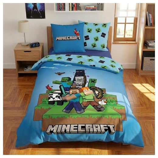 AYMAX Minecraft Ready to Survive 100% Kinderbettwäsche-Set 135x200 cm Einzelbettgröße - Bettbezug + Kissenbezug 80x80 cm, Microfaser