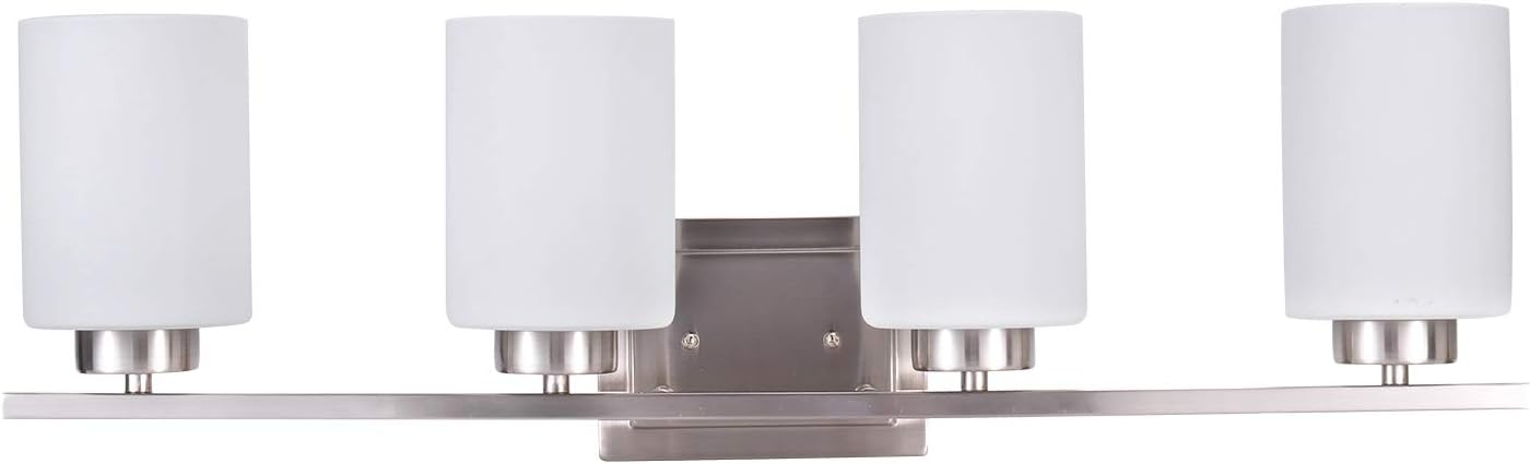 Flаѕh Dеаlѕ - 40% оƒƒ Bathroom Lighting Fixture Over Mirror, 4-Bulb Bath Vanity Lights, E26 Interior Wall Lamp, Bathroom Lights with Brushed Nickel Finish and White Frosted Glass Shade (4 Lights, Bulbs not Included)