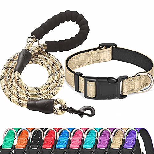 Ladoogo Reflective Dog Collar Padded with Soft Neoprene Breathable Adjustable Nylon Dog Collars for Small Medium Large Dogs (Medium (Pack of 1)