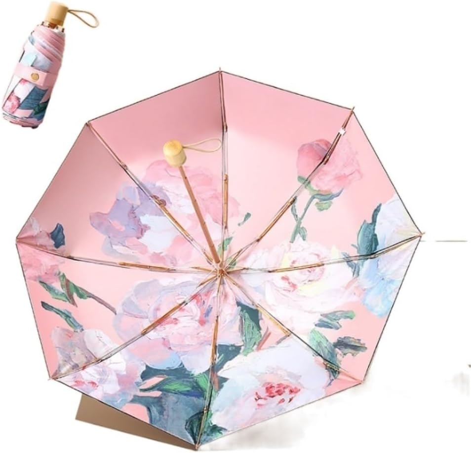Portable Umbrella for Travel Sun Umbrella Rain and Sun Dual-Purpose Umbrella Folding Double-Layer Sun Umbrella Sun Protection Umbrella Umbrella Outdoor(A)