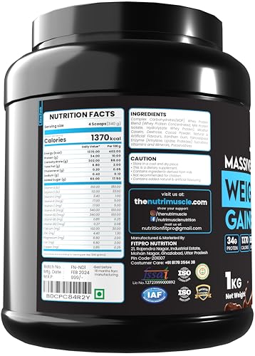 Nutrimuscle Massive Weight Gainer 1kg Chocolate - Image 4
