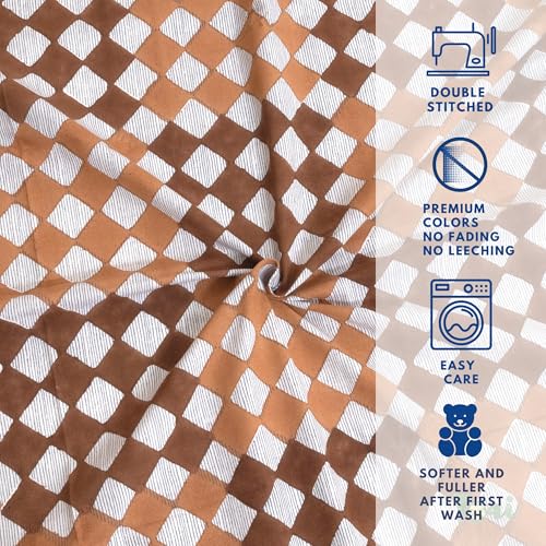 Image of TOAI Hand Block Printed Bedsheet | Bed Spread Flatsheet Bed Sheet | 210 TC Long Luxury Cotton | King Size 108 inchx108 inch |2 Reversible Pillow Covers (Brown Checks Blue Lines)