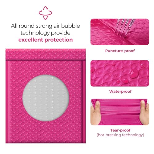 Image of Fuxury Bubble Mailer 8.5x12 Inch 250 Pack Self-Seal Adhesive Padded Envelopes Bulk, Water Resistant Padded Mailers for Mailing,Packaging,Small Business,Shipping, Hot Pink #2