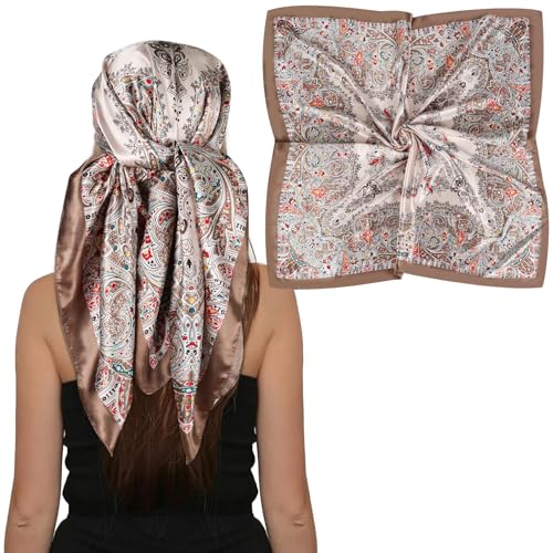 EXTREE Women's 35 inch Fashion Headscarf Silk Satin Scarf for Hair Wrapping at Night Bandana Square Scarf for Sleeping Spring is Swaying