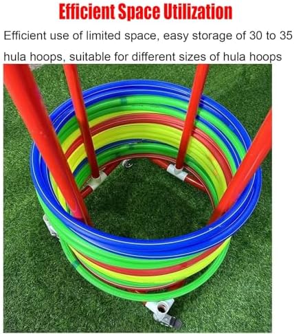 Multisize PVC Hula Hoop Storage Rack on Wheels - Space-Saving Gym & Office Hoop Holder Stand for PE Classes, Hula Displays & Fitness Equipment