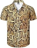 Fashonal Mens Snake Skin Print Shirt, Animal Casual Button Down Shirt Short Sleeve, Snake Size XL