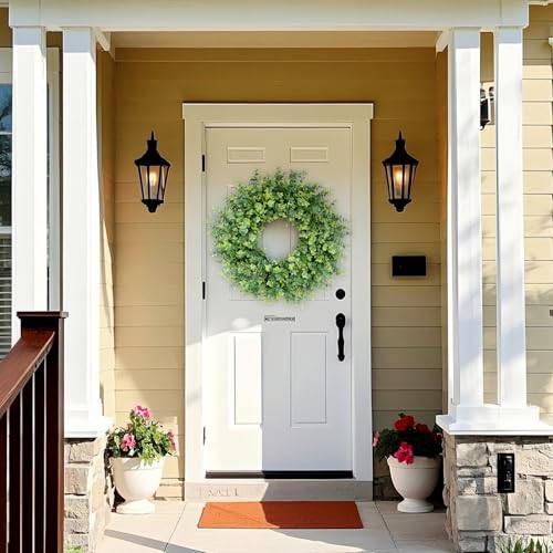 Image of 26 inch Large Artificial Eucalyptus Wreath, for Front Door Decor(Green) | Faux Large Greenery, UV-resistant, for Porch /Window /Wall /Farmhouse /Home /Outdoor /Spring /Summer /All Seasons Decor