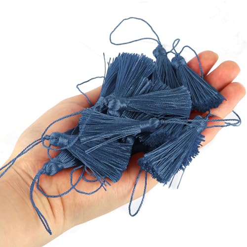 Image of 48Pcs Mini Bookmark Tassels Handmade Keychain Silky Tassel | (Navy)3.75inch Tassel, Silky Floss Craft Tassel for Jewelry Making,Tags,DIY Accessory