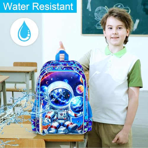 Image of 3Pcs Space Backpack for Boys, 16 inch Astronauts Bookbag with Lunch Box, Kids School Backpacks Set for Elementary Preschool Kindergarten (Blue)