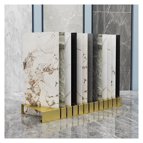 HAIXHX Gold Freestanding Tile Display Rack for Trade Show Exhibition Halls, All-in-one Floor Tile Sample Holder with 13 Card Slots, Tile Sample Holder for Display Bulk(100x40x10cm/39.4x15.7x3.9in)