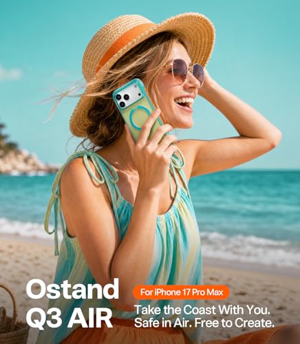 Image of TORRAS Ostand Q3 Air for iPhone 17 Pro Max Case with 360 Magnetic Stand, Fit for MagSafe, Mil-Grade Drop Tested, Camera Control Button, Shockproof Phone Case for iPhone 17 Pro Max 6.9 inch, Dune Sky