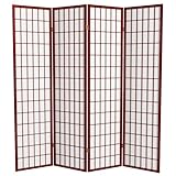 Red Lantern 6 ft. Tall Window Pane Shoji Screen - Rosewood - 4 Panels
