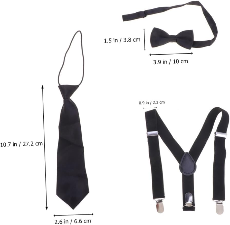 BESPORTBLE 3pcs Suspenders Necktie Set Solid Color Elastic Braces with Clip Buckle for Boys Comfortable for Formal Occasions and Everyday Wear