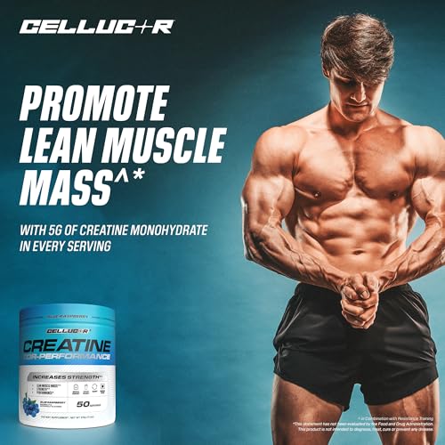 Image of Cellucor Creatine Powder, Blue Raspberry Flavor - Increases Strength, Lean Muscle Mass & Endurance, Micronized Creatine for Fast Absorption, 5g Creatine per Serving, 50 Servings