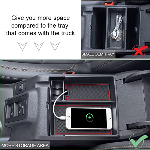 Topinstall Red Center Console Tray Compatible With Ford Bronco 2021-2023 Accessories, Full Size Bronco Armrest Storage Box Organizer Abs Plastic Black Insert (2/4 Door) (Not For Bronco Sport) #TOP1