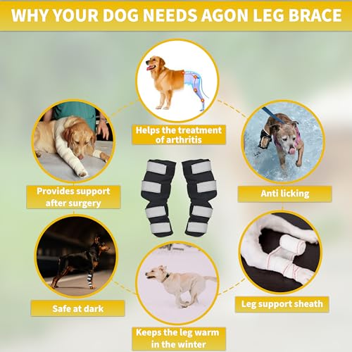 AGON® Dog Hock Brace Supportive Pair Hock Joint Brace with Metal Strings and Reflective Wraps Compression Straps Canine Back Leg Protects Wounds. Heals Injuries Sprains Loss Stability by Arthritis