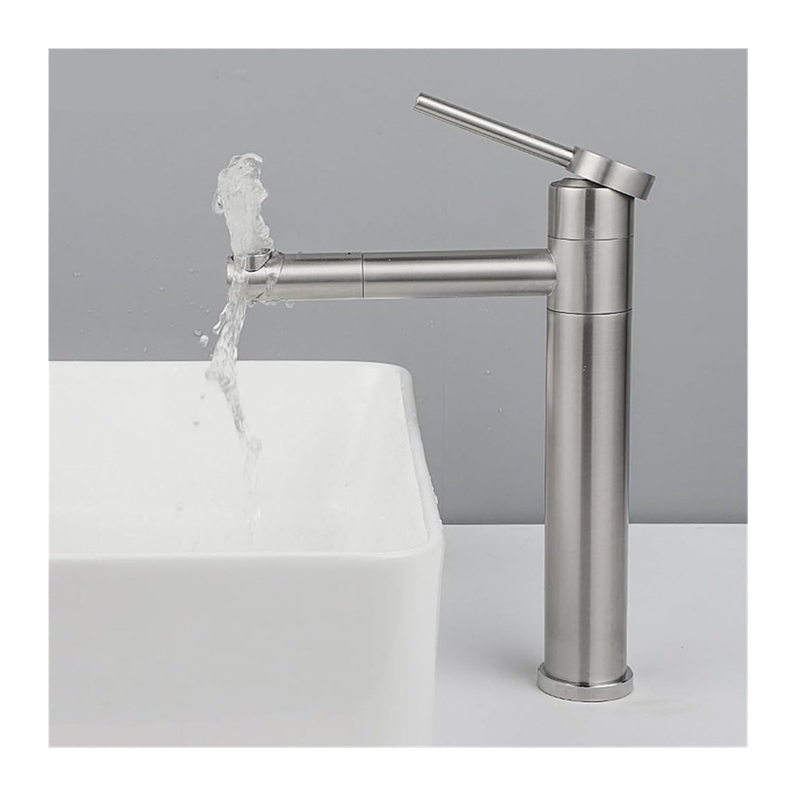 Sxithgkdw Silver Faucet, Basin Faucet 360 Degree Swivel Waterfall Stainless Steel Hot & Cold Water Mixer Faucet (Color :, Size : Tall), Kd-301897