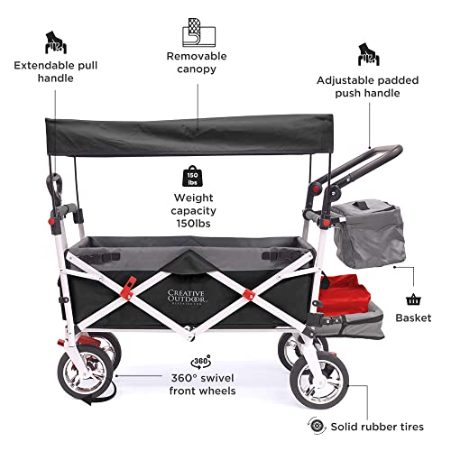 Creative Outdoor Push Pull Collapsible Folding Wagon Cart | Silver Series | Beach Park Garden & Tailgate | Black #TOP1