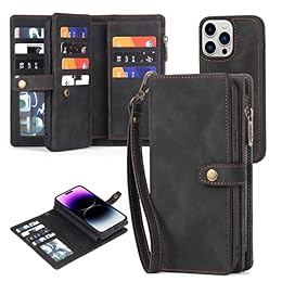 TwoHead Designed for iPhone 14 Pro Max Wallet Case with Card Holder Detachable Magnetic Phone Case PU Leather Wallet Phone Case Wallet for Women/Men (Black)
