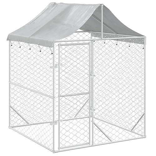 Image of vidaXL Outdoor Dog Kennel, Pet House Cages for Yard, Walk In Chicken Run Cage Coop with UV-Resistant Waterproof Canopy Roof, Silver Galvanised Steel