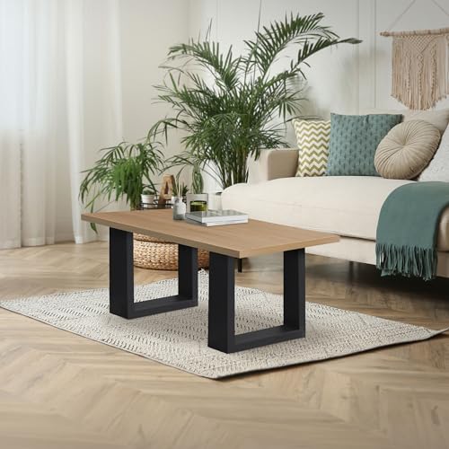 ECD Germany Lot de 2 Pieds de Table 40x43 cm Noir, Acier Peint par Poudrage, Design Industriel, Cadre Métal Profil Carré, Piétement de Meuble Patins de Banc Support Robuste Mobilier Salle à Manger – vue 7