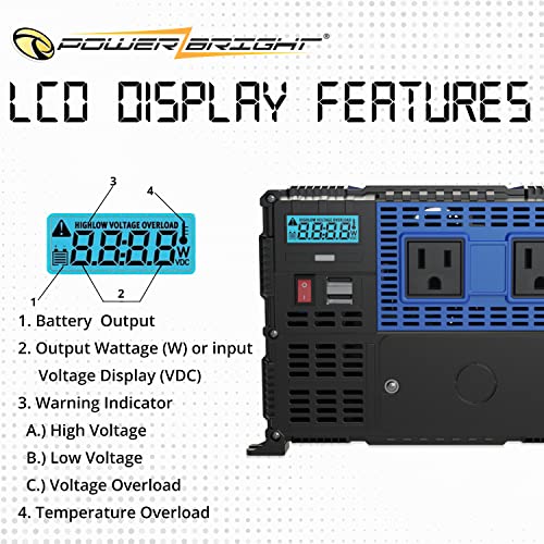 Powerbright 4000 Watts Power Inverter 112V Dc To 120V Ac Converter For Rv, Truck, Off-Grid Inverter, Modified Sine Wave Car Inverter, Dual 110V Ac Outlets - Installation Kit Included - Etl Approved #TOP3
