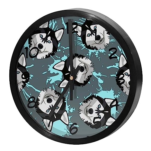 Horloge murale pour maison et cuisine style Husky peinture turquoise