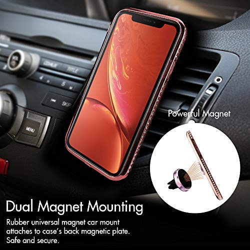 Silverback Iphone Xr Case, Moving Liquid Holographic Sparkle Glitter Case With Kickstand, Bling Diamond Rhinestone Bumper W/Ring Stand Slim Protective Apple Iphone Xr Case For Girls Women -Rose Gold #TOP3