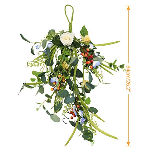 Liucogxi Teardrop Hanging Wall Decor Artificial Teardrop Spring Summer Front Door Teardropartificial Flower Rose And Eucalyptus Leaves Wreath For Front Door Garden Home Easter Decoration #TOP2