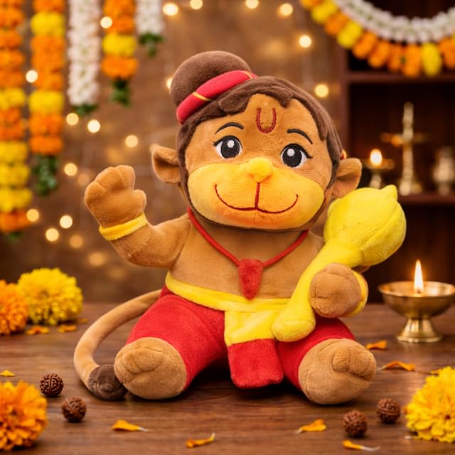 Image of AVSHUB Hindu Idol Soft Plush Toy | Devotional Hindu God Hanuman Ji for Kids | Religious Stuffed Toys for Boys & Girls | Toy for Car Dashboard, Temple & Gifting (25cm)