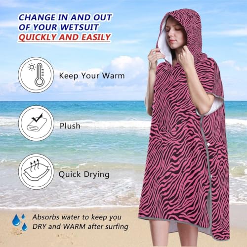 Serviette de bain à capuche zébrée rose pour se changer sur la plage - 5