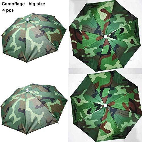 Hunterbee 4 Pcs Umbrella Hats Sun Rain Caps Folding Fishing Free Hands For Beach Outdoor-Big Size Camouflage #TOP2