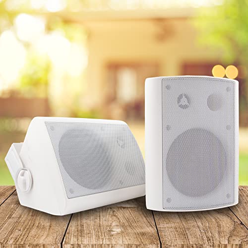 EMB ES502 5.25-Inch Indoor Outdoor 2-Way Speakers, 500W Max, 250W RMS, 8 Ohm, UV-Treated ABS, Swivel Mount Brackets, White Pair