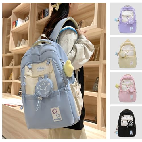 Teclado Kawaii Backpack with Cute Accessories Casual Bookbags with Pendants Lightweight Travel Daypacks (Blue)3